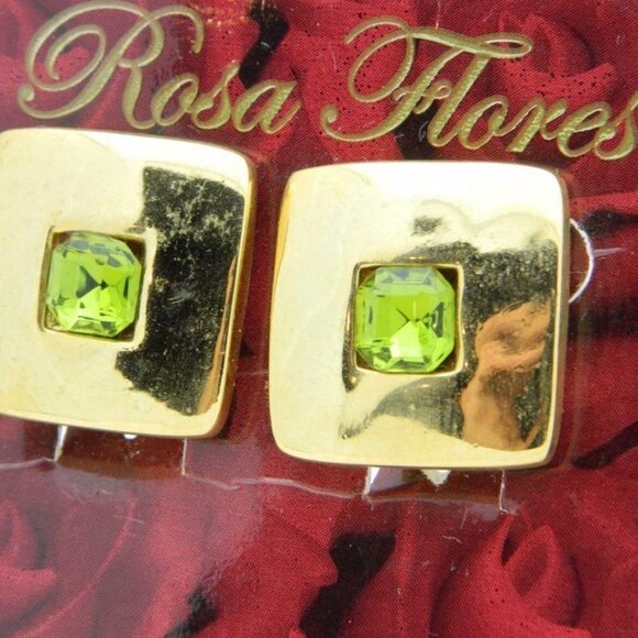 New Old Stock ROSA FLORES Green Rhinestone Earring - Picture 2 of 6
